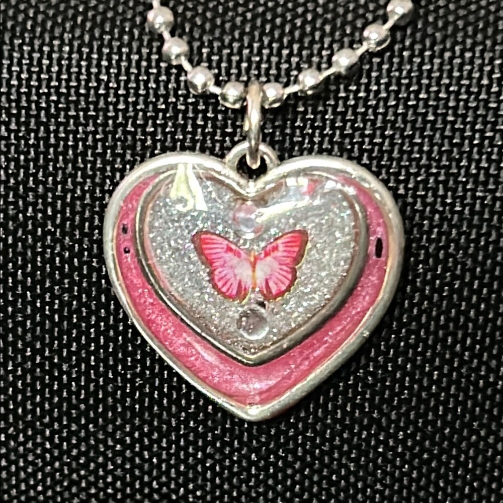 Silver and Pink Resin Heart Pendant w/Free Necklace